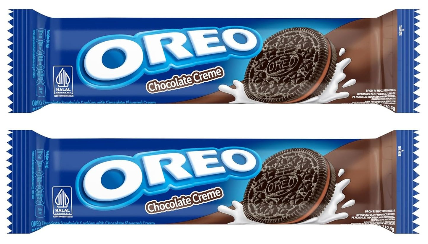 Oreo Chocolate Creme Sandwich Cookies, Satisfying Crunch and Smooth Texture Perfect For Dunking in Milk Or Using as a Dessert 133g (Product Of Indonesia) (Pack of 02)