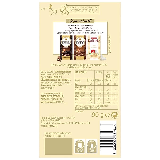 Ferrero Rocher Chocolate Rocher White Chocolate With Hazelnut Bar,90 Gram