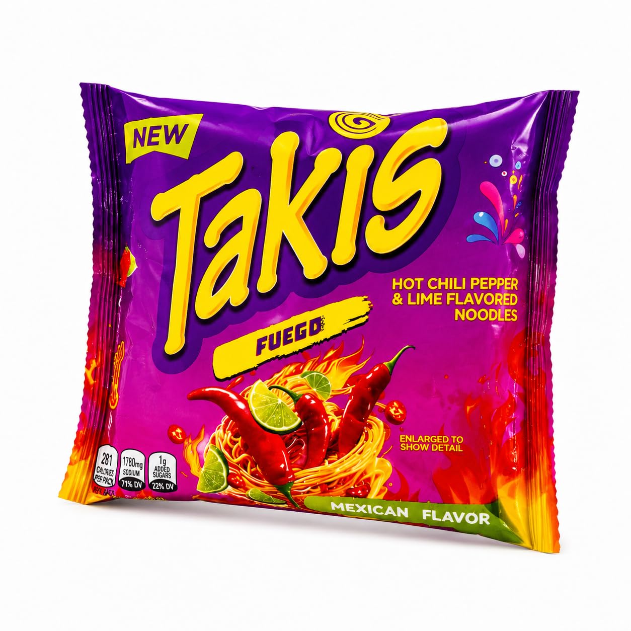 Takis Fuego® Hot Chili Pepper & Lime Flavored Noodles • Mexican Style Extreme Spicy Heat Flavor • Ready to Cook, 4.94 oz ℮ 140 g | Chili Pepper & Lime