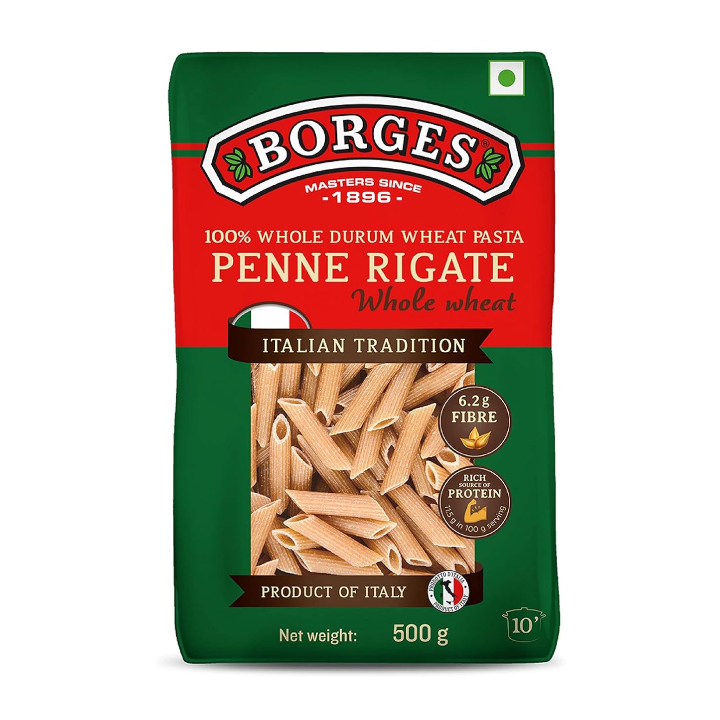 Borges Cholesterol Free Whole Wheat Penne Pasta (500g) (Pack of 02)