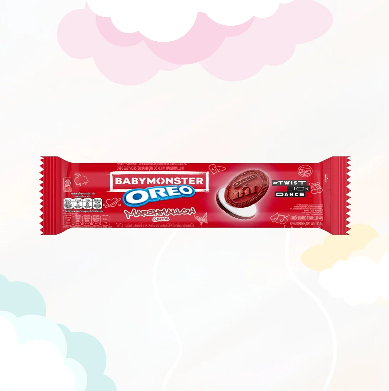 OREO x BABYMONSTER Red Sandwich Cookies with Marshmallow Creme, 110.4g (Pack of 03) (Indoesia)