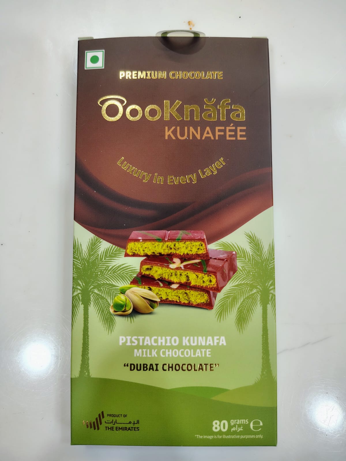 Pistachio Kunafa Chocolate 80 gm (UAE)(Pack of 02)
