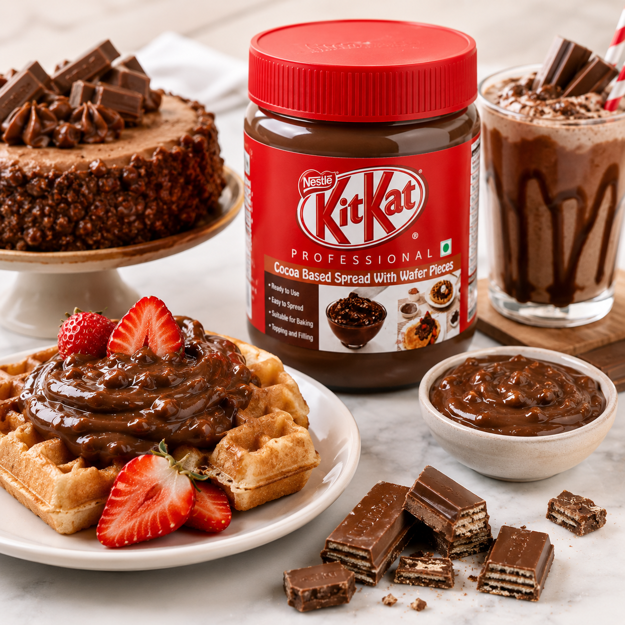 Nestlé KitKat Professional Cocoa Based Spread with Wafer Pieces | Premium Chocolate Spread for Baking, Desserts & Toppings
