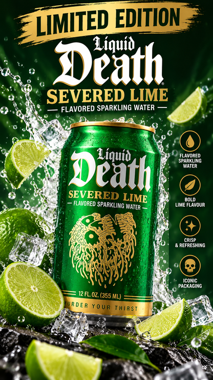 Liquid Death Severed Lime Flavored Sparkling Water – 355 ml (12 fl oz) (Pack of 02) (USA)