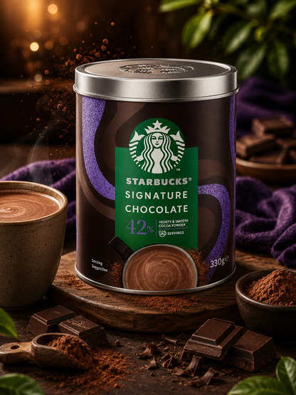 Starbucks Signature Chocolate 42%, Hot Chocolate Mix, Velvety Smooth Chocolate 330gm, 15 Servings (Product Of UK)