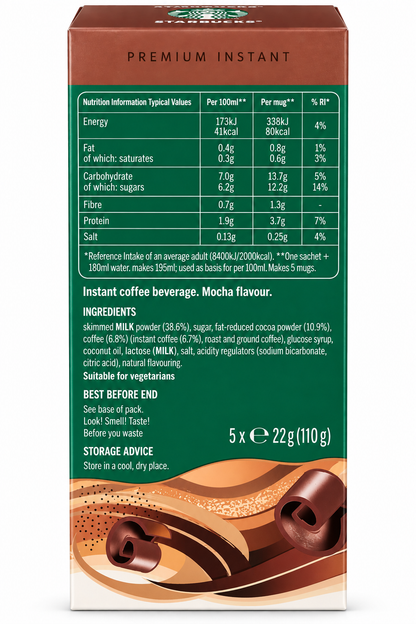 Starbucks Chocolate Mocha Premium Instant Coffee – Rich & Chocolatey – 5 × 22g (110g) (UK)