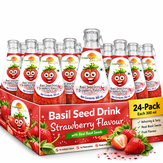 American Delight Strawberry Flavored Drink With Basil Seed (Pack of 24 x 300ml) | Ready to Serve