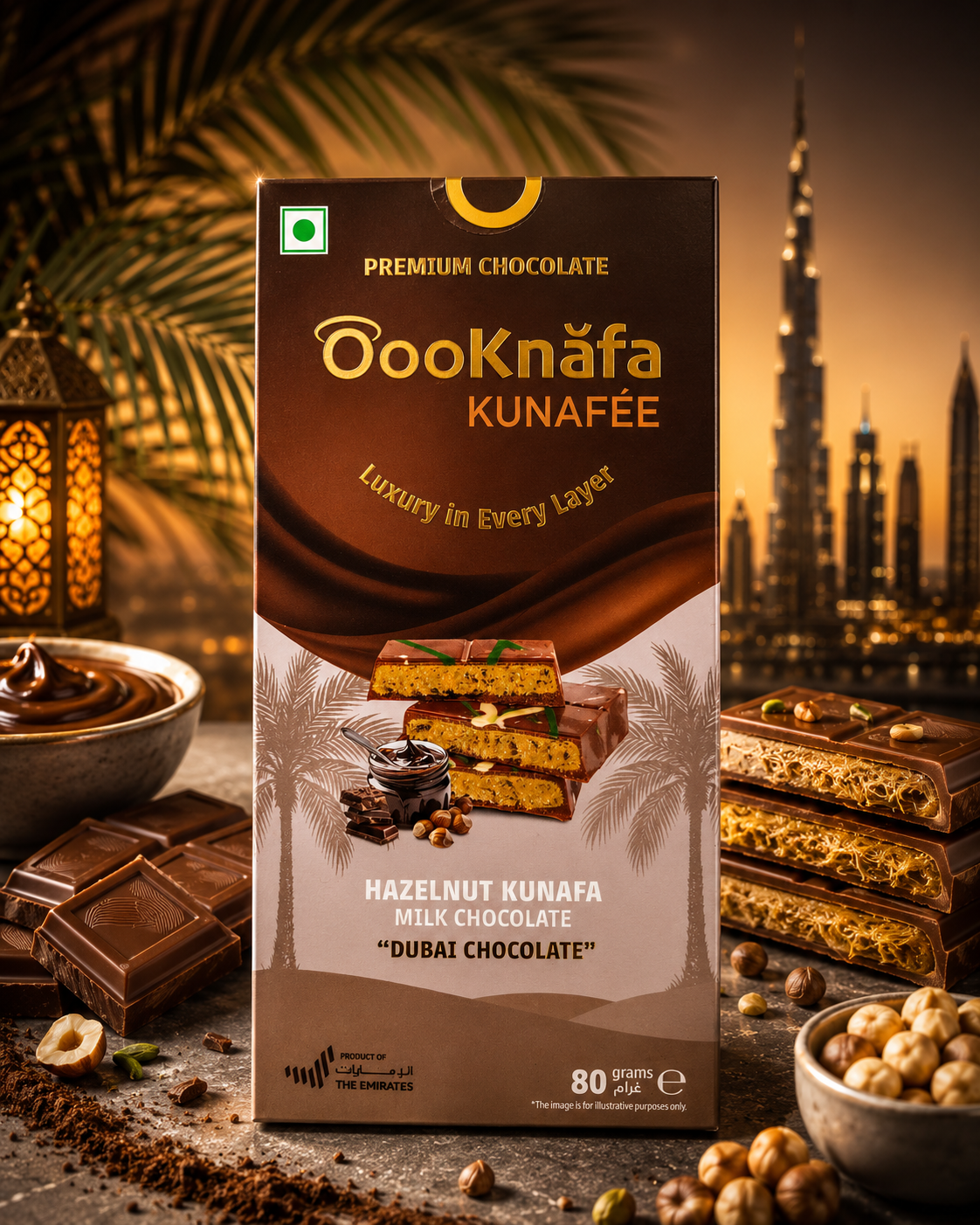 Hazelnut Kunafa Chocolate 80 gm (UAE) (Pack of 02)