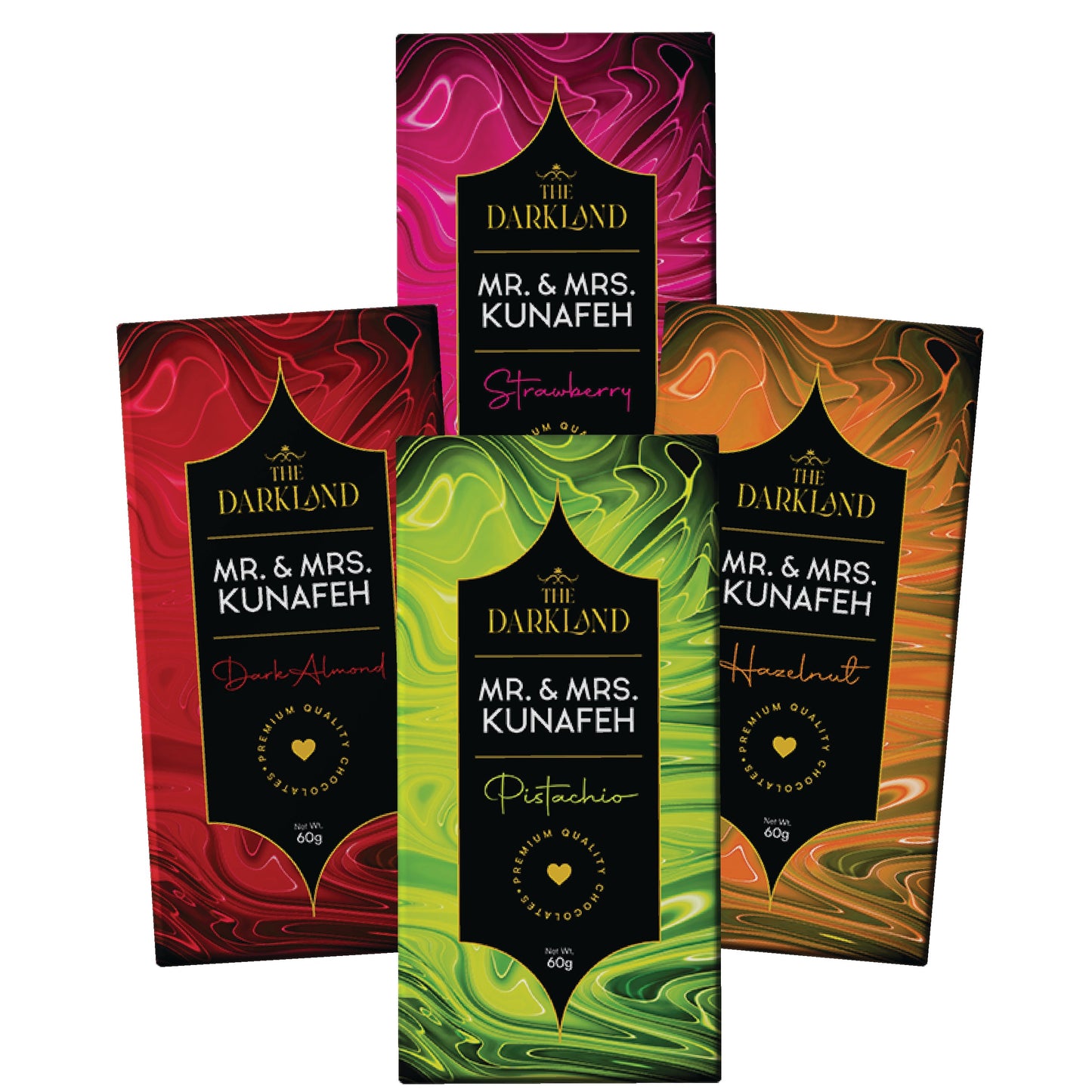 All Combo Pack - MR. & MRS. Kunafa | Strawberry, Hazelnut , Dark Almond & Pistachio Flavour | Aphrodisiac Chocolate Bar