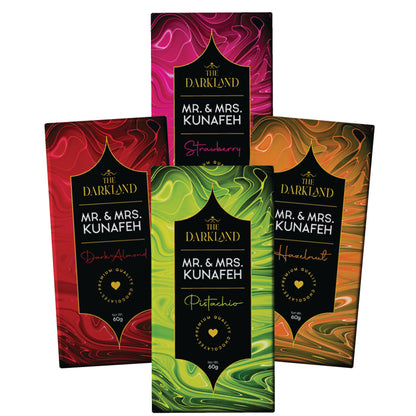 All Combo Pack - MR. & MRS. Kunafa | Strawberry, Hazelnut , Dark Almond & Pistachio Flavour | Aphrodisiac Chocolate Bar