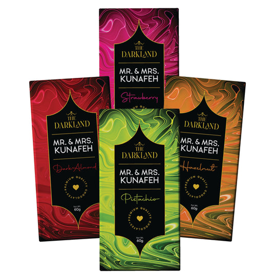 All Combo Pack - MR. & MRS. Kunafa | Strawberry, Hazelnut , Dark Almond & Pistachio Flavour | Aphrodisiac Chocolate Bar