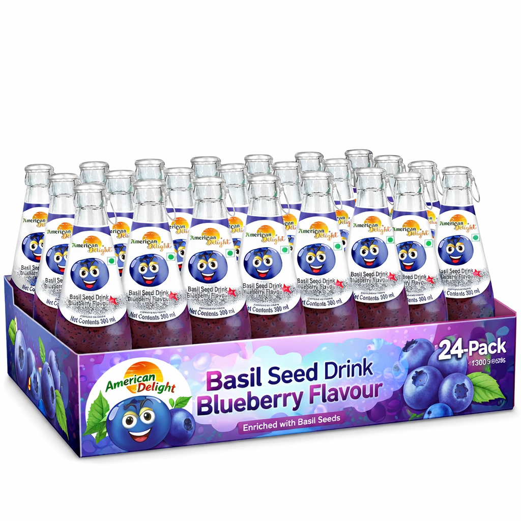 American Delight Blueberry Flavored Drink with Basil Seed (Pack of  24x 300ml) Flavored Drink Blueberry Flavored Drink Ready to Serve