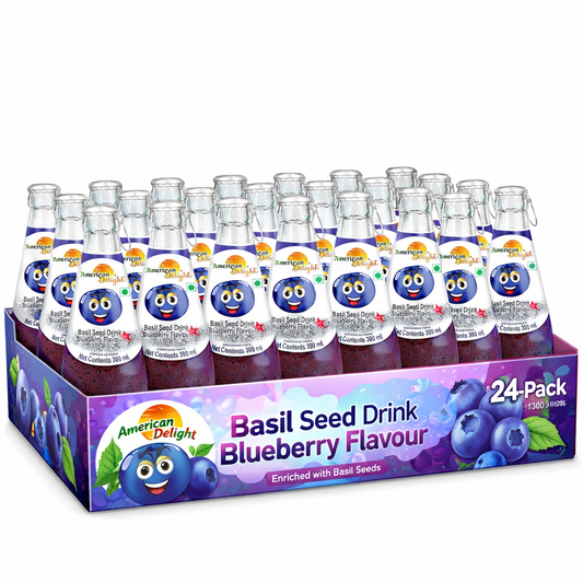 American Delight Blueberry Flavored Drink with Basil Seed (Pack of  24x 300ml) Flavored Drink Blueberry Flavored Drink Ready to Serve