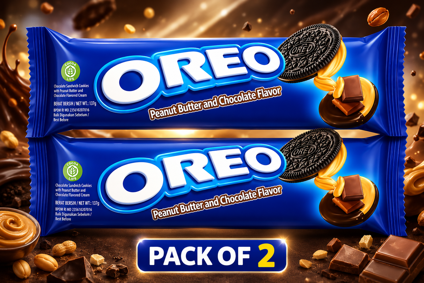Oreo Peanut Butter & Chocolate Cream Flavoured Sandwich Biscuit (Pack of 02)