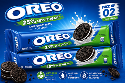 OREO Chocolate Sandwich Cookies With Vanilla Flavored Cream Biscuits, 25% Less Sugar, Each 105g  (Pack of 02)