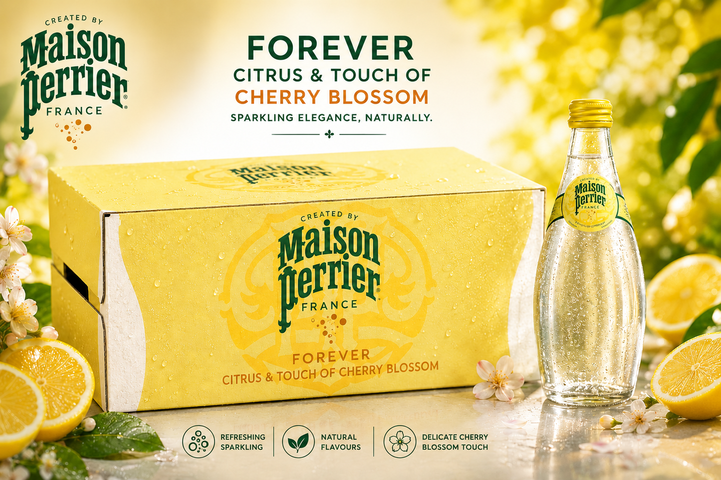 Maison Perrier Citrus & Cherry Blossom Sparkling Water, 330ml (Pack Of 24) (France)