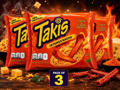 Takis's Intense Nacho Cheddar & Cheese Flavored Noodles, Non-Spicy, 140g(Pack of 03)