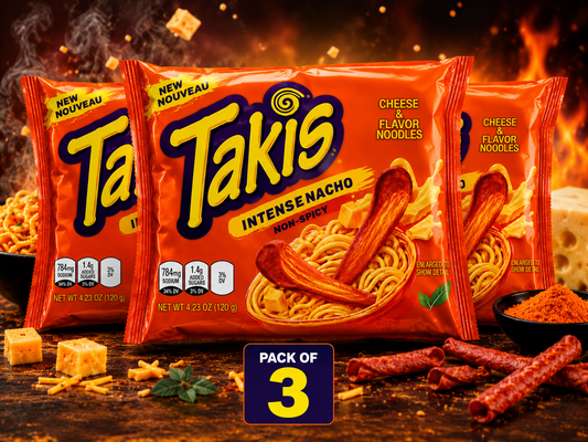 Takis's Intense Nacho Cheddar & Cheese Flavored Noodles, Non-Spicy, 140g(Pack of 03) (Mexico)