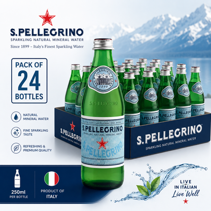San Pellegrino Sparkling Natural Mineral Water Glass Bottle 250ml - (Pack of 24)(Italy)