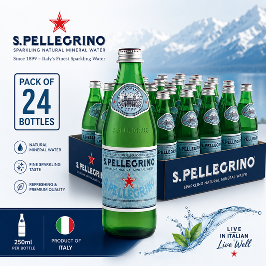 San Pellegrino Sparkling Natural Mineral Water Glass Bottle 250ml - (Pack of 24)(Italy)