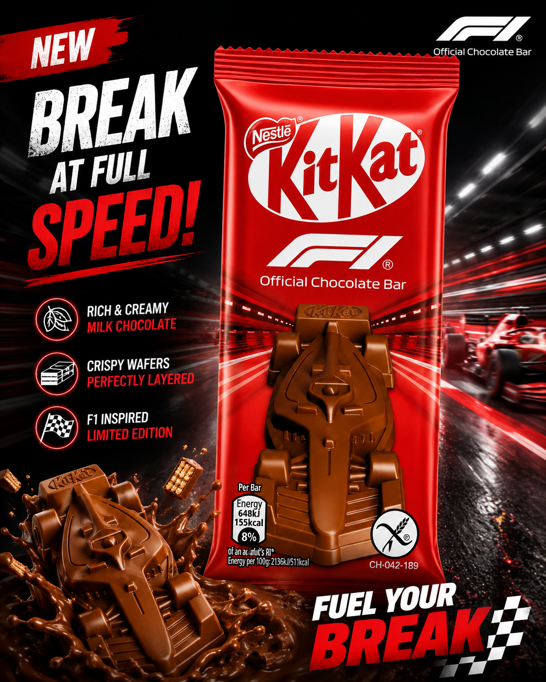 KitKat F1 Official Chocolate Bar , Crispy Wafer & Creamy Chocolate 29g (Pack of 03) (UK)