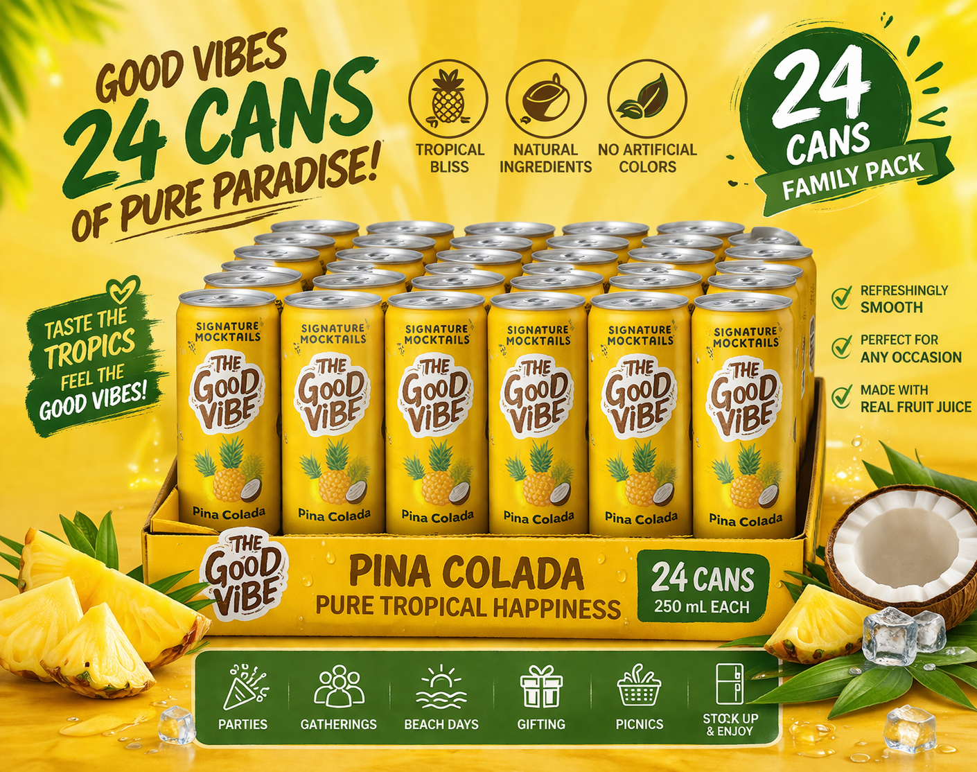The Good Vibe Pina Colada Signature Mocktail | 250 ML | (Pack Of 24)