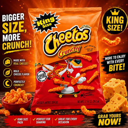 Frito Lay Cheetos Crunchy Cheese Flavored Snack King Size, 3.49 oz ℮ 99 g