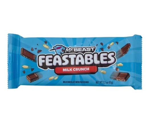 Mr.Beast Feastables Milk Crunch Chocolate With Rice Puffed Smoothness Delicious Texture Bar 60gm New Pack (IMPORTED)