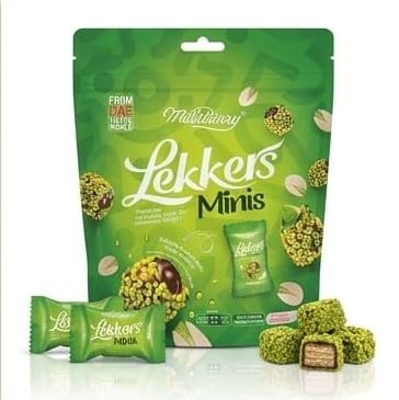 MellsBurry Lekkers Minis Pistachio Coated Wafer with Chocolate Shell, by febora foods, High Protein, 150g