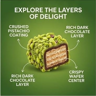 MellsBurry Lekkers Minis Pistachio Coated Wafer with Chocolate Shell, by febora foods, High Protein, 150g