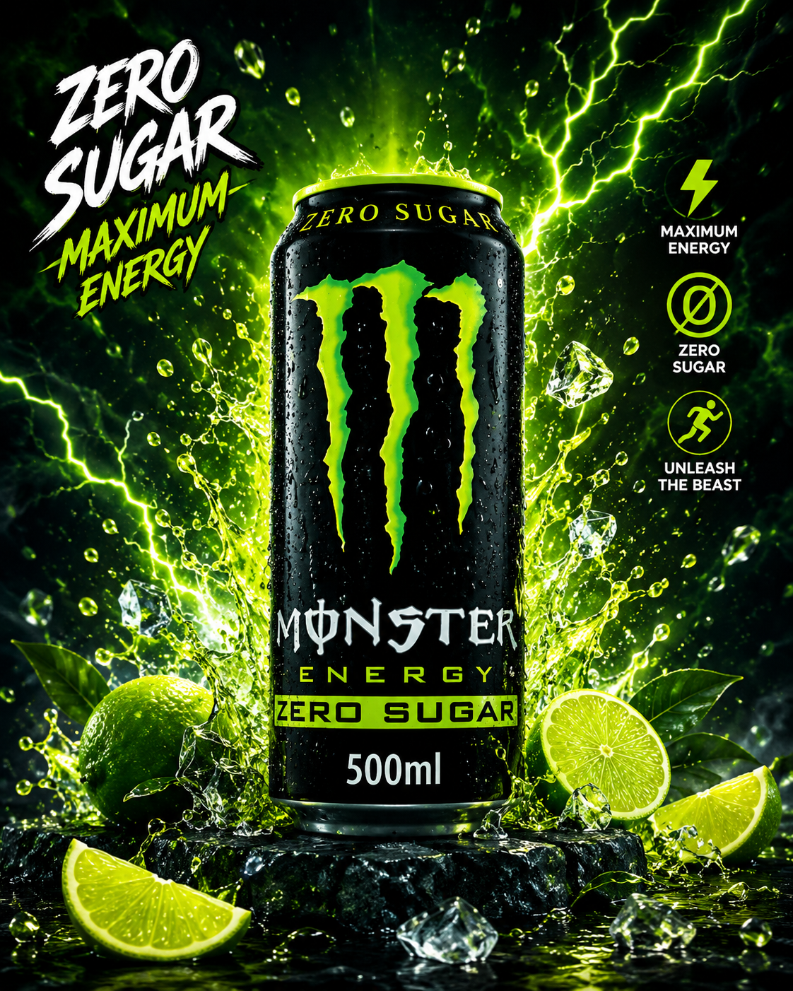 Monster Energy Drink Zero Sugar 500 ml ( pack of 2 )