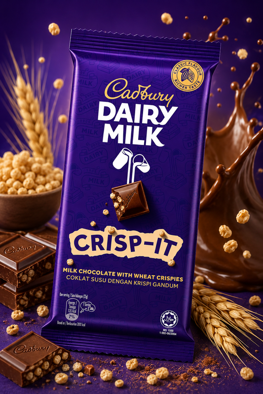 Cadbury Dairy Milk Crisp-It Milk Chocolate with Wheat Crisps 130g (Pack of 02) (Malaysia)