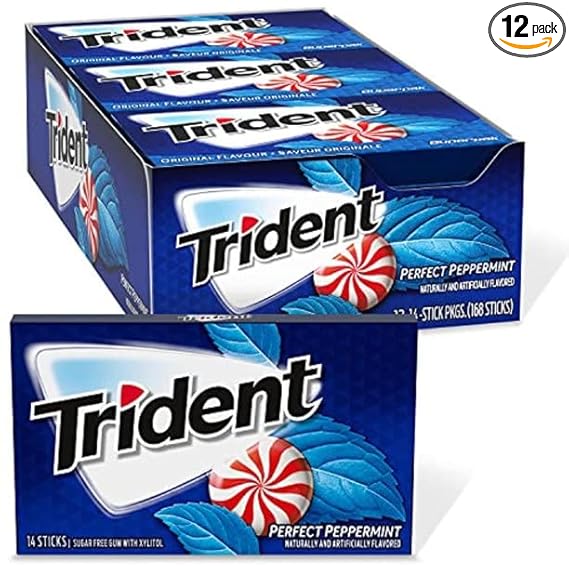 Trident Sugar Free Gum Perfect Peppermint Refreshingly Long Lasting, 12 Pack
