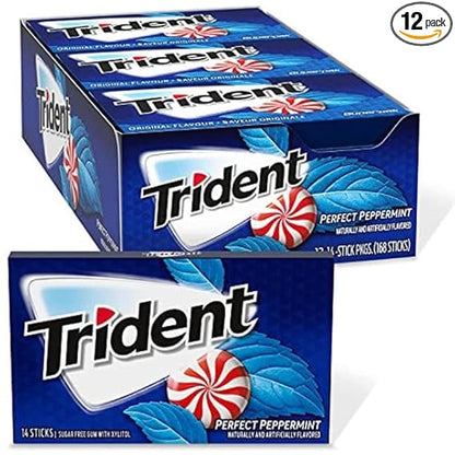 Trident Sugar Free Gum Perfect Peppermint Refreshingly Long Lasting, 12 Pack