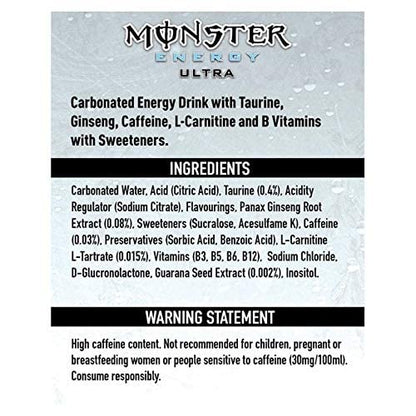 Monster Energy Chefsneed Ultra Zero Drink, (Pack Of 12 Cans X 500Ml Each), Vegetarian - Ultra Zero