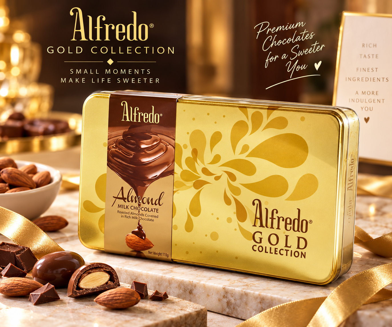 Alfredo Gold Collection Almond Milk Chocolate – 240g | (Malaysia)