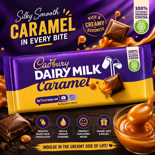 Cadbury Dairy Milk Caramel Chocolate Bar, Creamy Dairy Milk and Golden Caramel, 180 g (UK)
