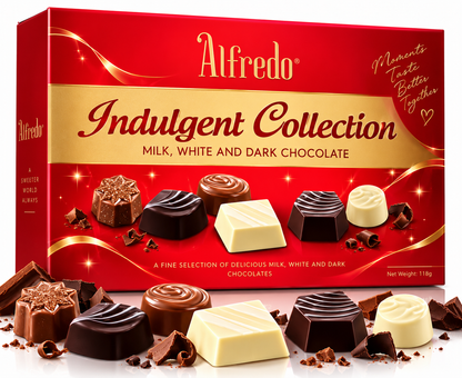 Alfredo Indulgent Collection – Assorted Milk, White & Dark Chocolates | 110g (Malaysia)