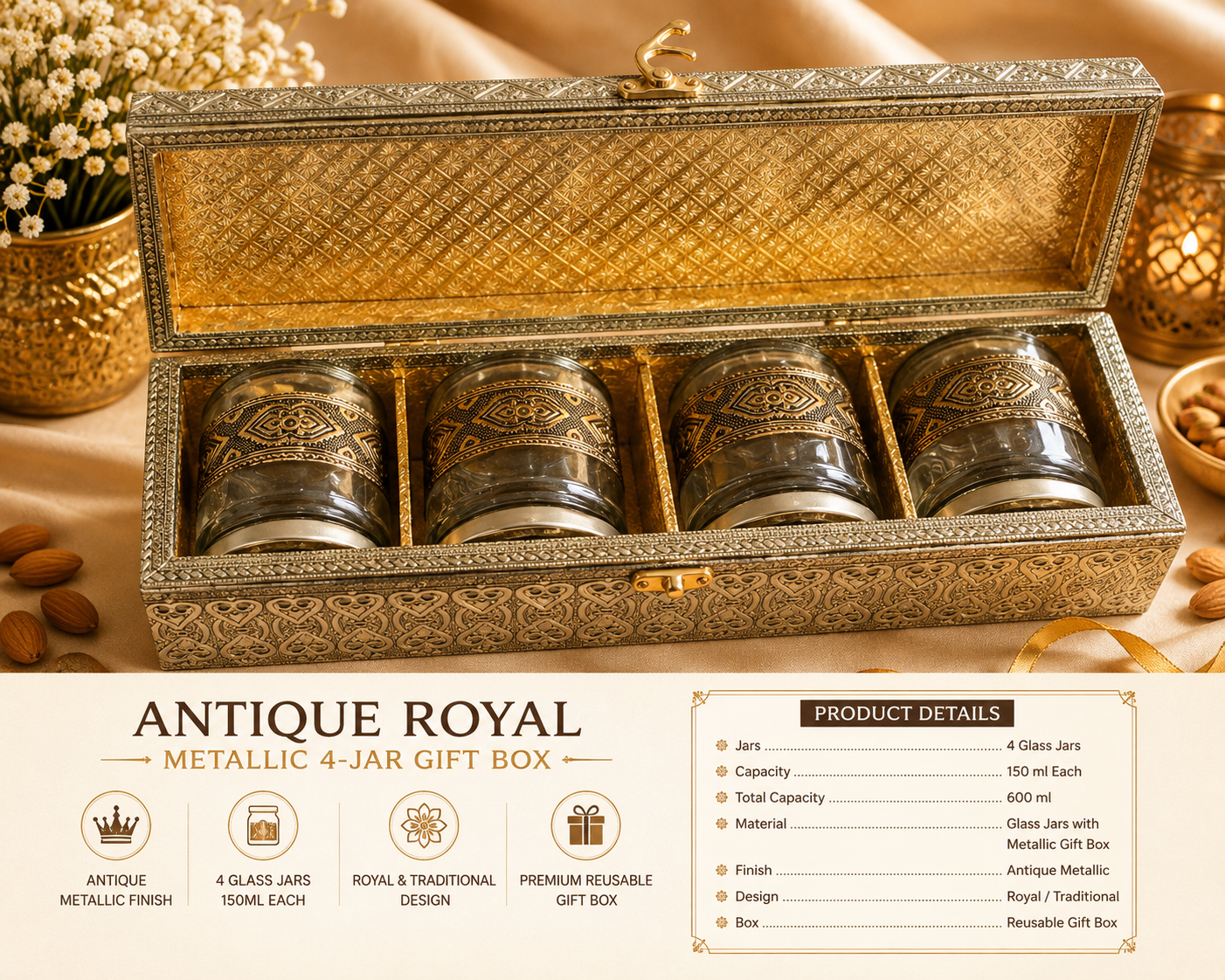 Antique Royal Metallic 4-Jar Gift Box