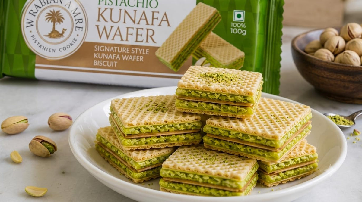 White Camel Dubai Pistachio Kunafa Crunch Wafer Biscuit, 100g (Pack of 03) (India)