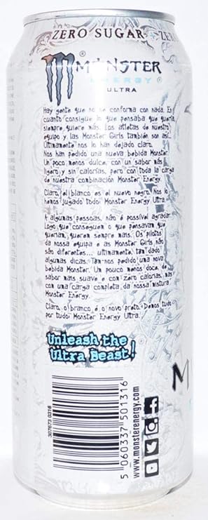 Monster Energy Chefsneed Ultra Zero Drink, (Pack Of 12 Cans X 500Ml Each), Vegetarian - Ultra Zero