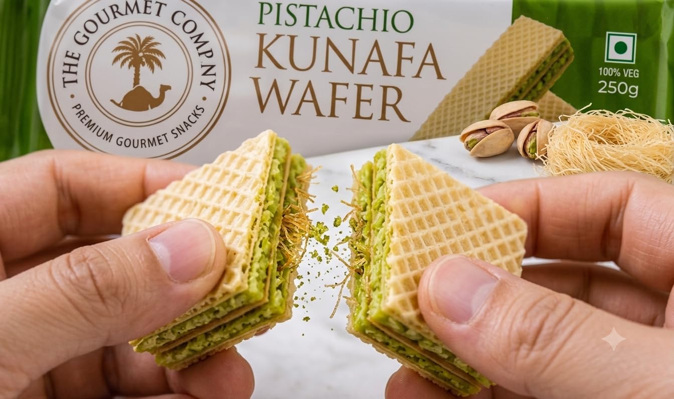 White Camel Dubai Pistachio Kunafa Crunch Wafer Biscuit, 100g (Pack of 03) (India)