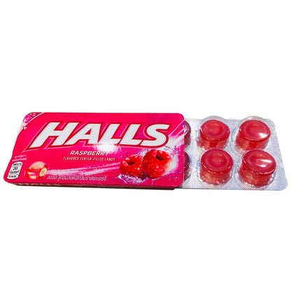 HALLS Raspberry Flavoured Center, Filled Candy (pack of 18) (Thailand)