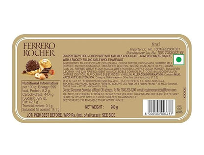 Ferrero Rocher, Exquisite Hazelnut And Milk Chocolate Premium Gift Box, 16 Pieces (200 Gram)