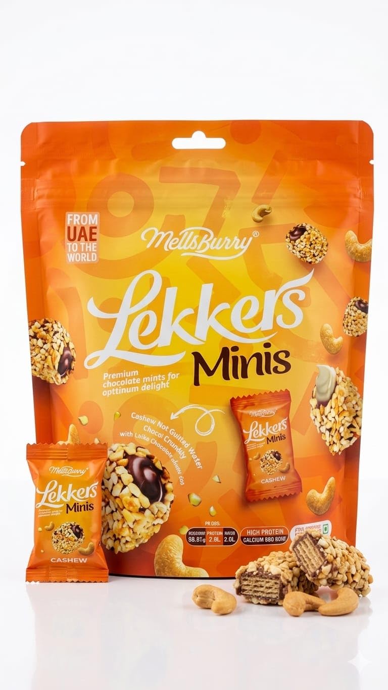 MellsBurry Lekkers Minis Premium Chocolate Mints with Cashew, by febora foods, High Protein, Crunchy Wafer Bites 150g Brand: Febora Foods