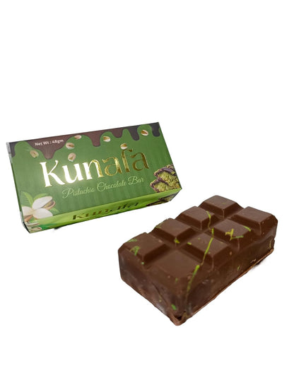 Kunafa Pistachios Chocolate Bar a Popular Middle-Eastern Dessert Each 48g (Pack of 02)