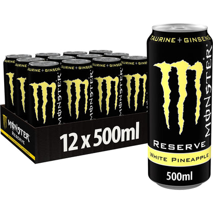 Monster Energy® White Pineapple Carbonated Energy Drink | Pack of 12 Cans (UK)