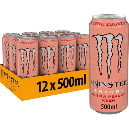 Monster Energy® Ultra Peach Keen Carbonated Energy Drink | Pack of 12 Cans (UK)