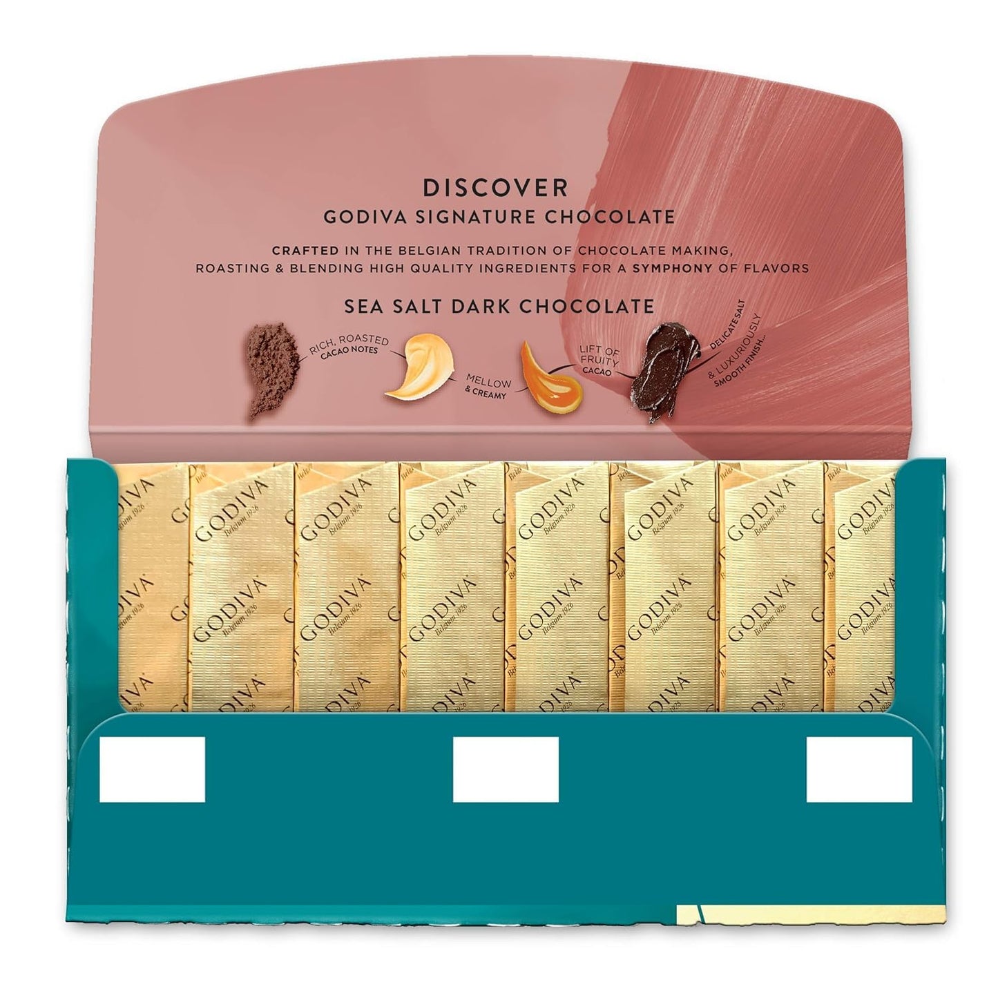 GODIVA Signature Sea Salt Dark Chocolate, 8 Individually Wrapped Mini Bars, 90g (Product Of Belgium) From DECADENT