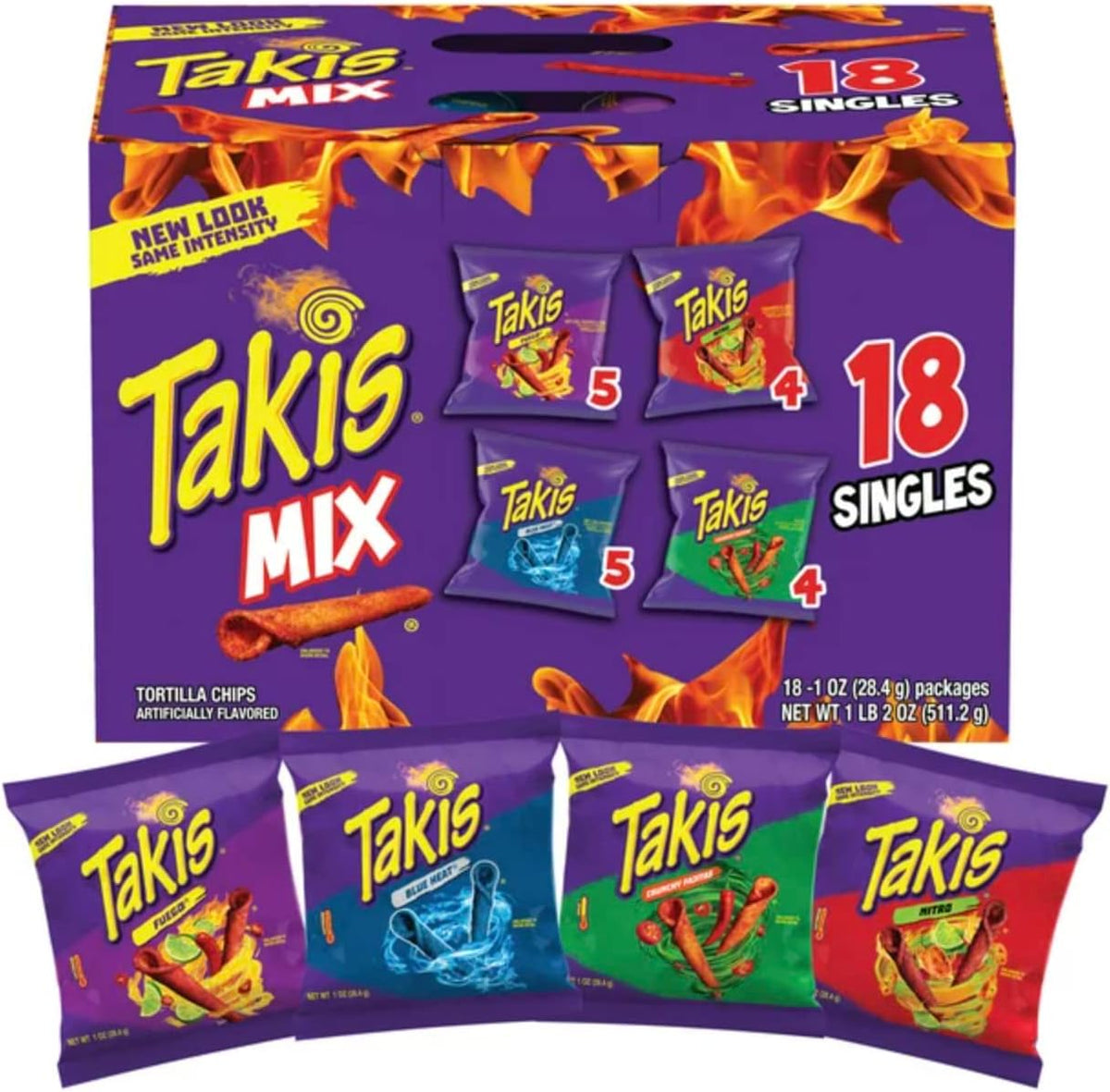 Takis Assorted Tortilla Chips Variety Pack – Blue Heat, Fuego, Crunchy Fajitas & Nitro – 4 × 28.4 g (USA)